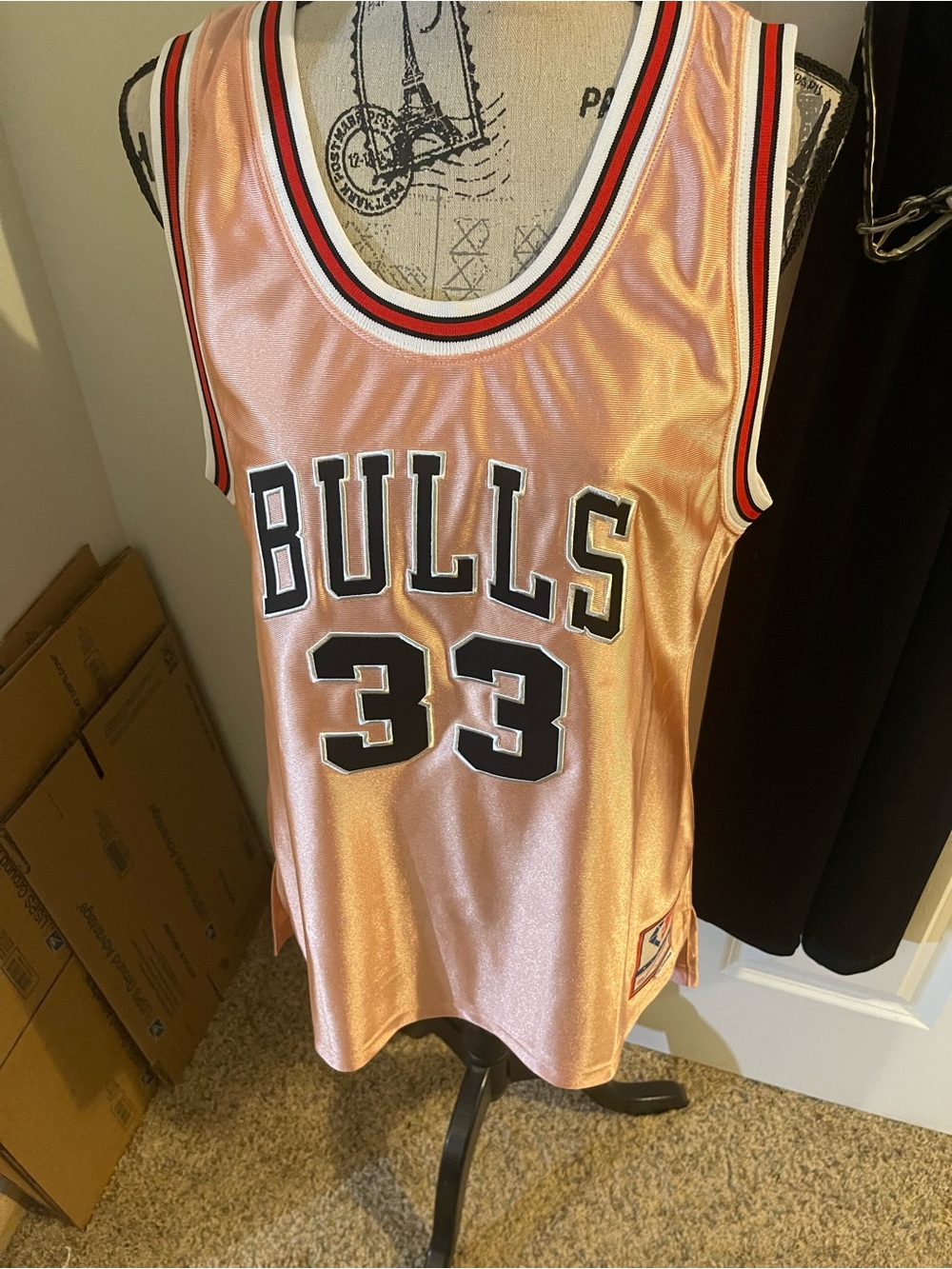 Pink Satin Bulls #33 Pippen Basketball Jersey